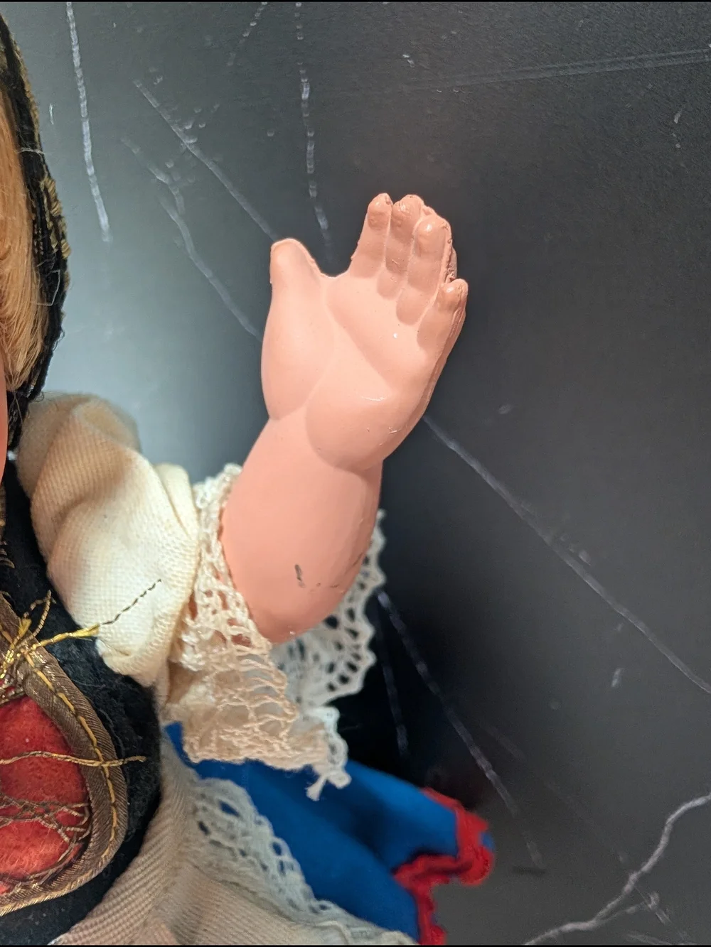 Vintage Austrian Trachen-Puppen Costume Doll with Blue, White & Red Outfit
